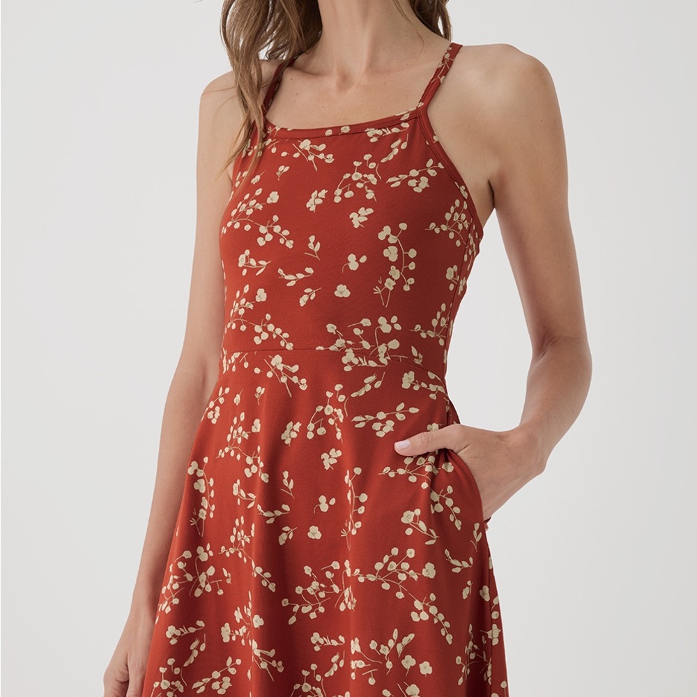 Pact Organic: Elegant Red Floral Midi Dress